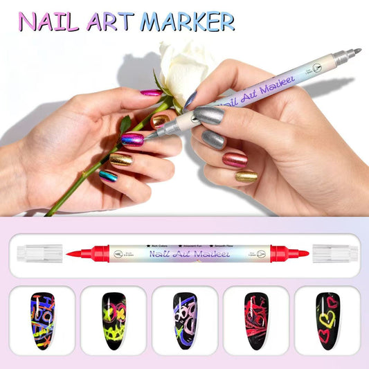 🎨12/24 Colors Dual-Tip Nail Markers For Nail Art