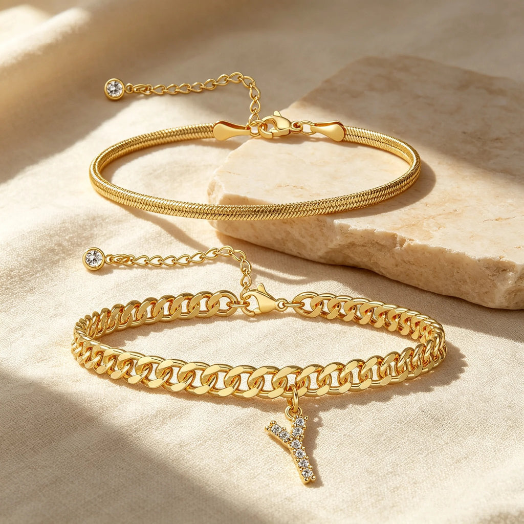 ✨ Gold Initial Anklet – 18K Gold Plated. Waterproof Adjustable Letter Pendant. Stackable Beach Jewelry