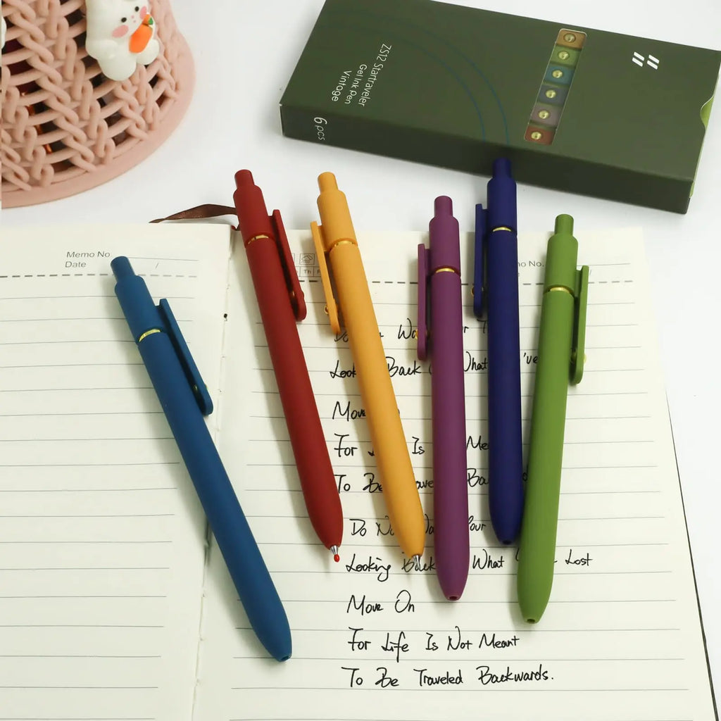 Gel Pens, 6 Pcs 0.5mm Fine Point Smooth Writing Pens Cute Pens, High-End Series Black Ink Pens for Journaling Note Taking, School Office Supplies for Women Men