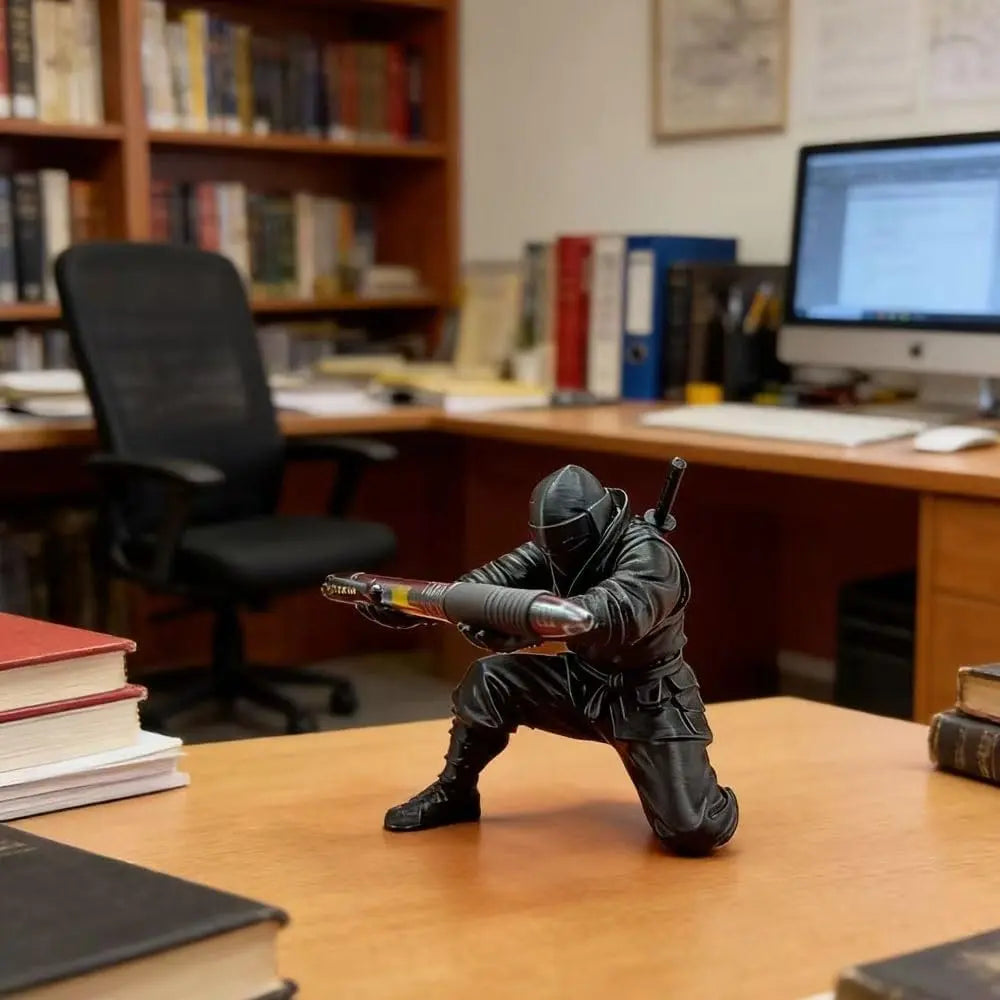 Ninja Pen Holder for Desk, Black Ninja Decor Pen Stand Pencil Holder Desk Accessories for Office Home Classroom