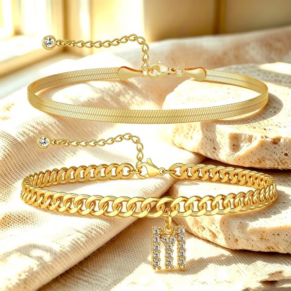 ✨ Gold Initial Anklet – 18K Gold Plated. Waterproof Adjustable Letter Pendant. Stackable Beach Jewelry