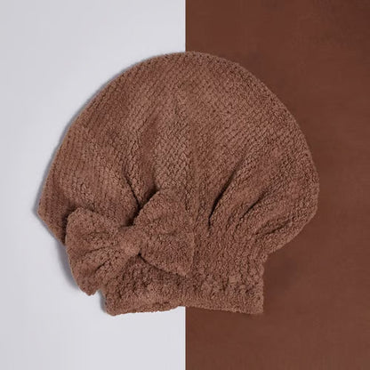 Coral Velvet Bow Bath Cap – Soft & Absorbent Shower Hair Wrap for Women