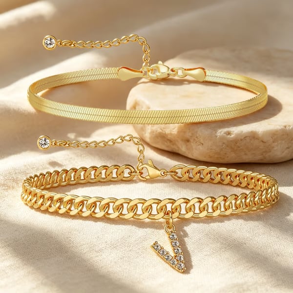 ✨ Gold Initial Anklet – 18K Gold Plated. Waterproof Adjustable Letter Pendant. Stackable Beach Jewelry