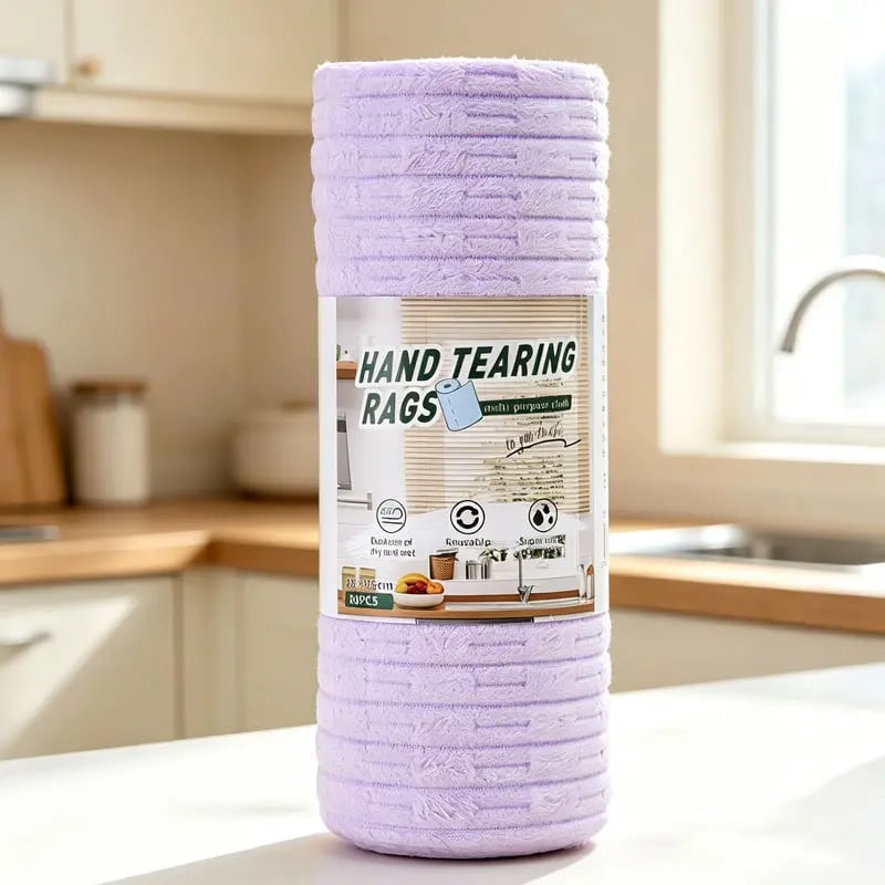Tearable Reusable Plush Cleaning Cloth Roll, Washable Absorbent Household Cleaning Towels