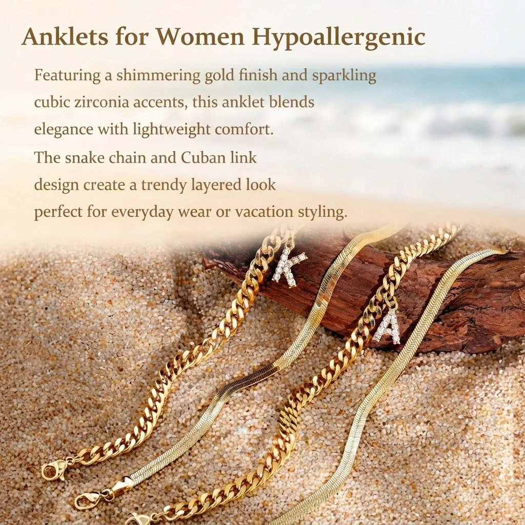 ✨ Gold Initial Anklet – 18K Gold Plated. Waterproof Adjustable Letter Pendant. Stackable Beach Jewelry