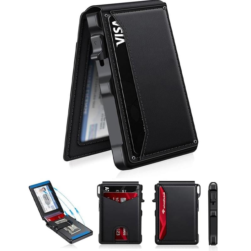 🔥 Last Day 49% OFF -🔥 Slim Wallet for Men with Pop-Up Aluminum Case. RFID Blocking & Money Clip | Minimalist Leather Bifold Card Holder