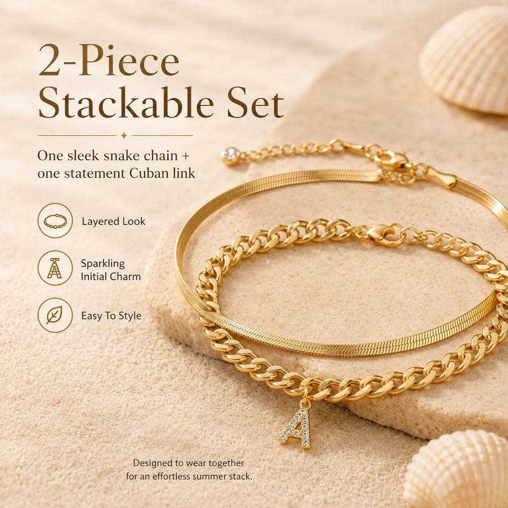 ✨ Gold Initial Anklet – 18K Gold Plated. Waterproof Adjustable Letter Pendant. Stackable Beach Jewelry