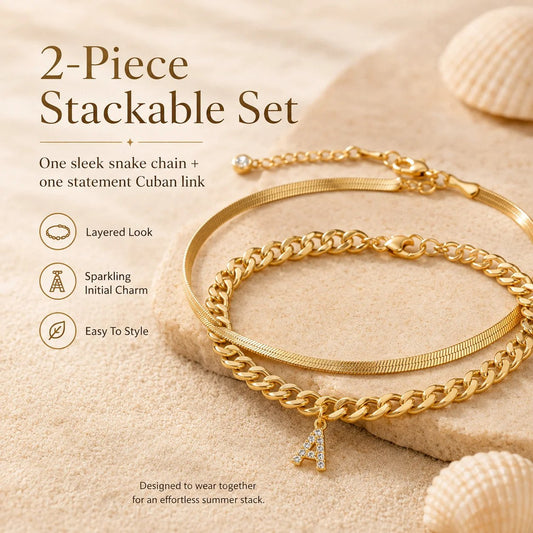 ✨ Gold Initial Anklet – 18K Gold Plated. Waterproof Adjustable Letter Pendant. Stackable Beach Jewelry