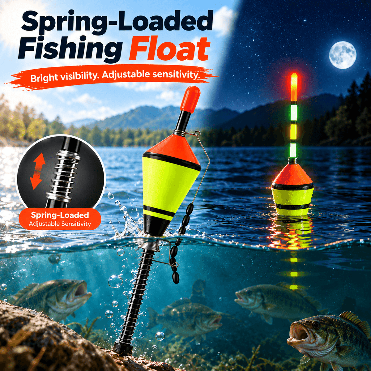 🎣Spring-Loaded Fishing Float with Fluorescent Float Body