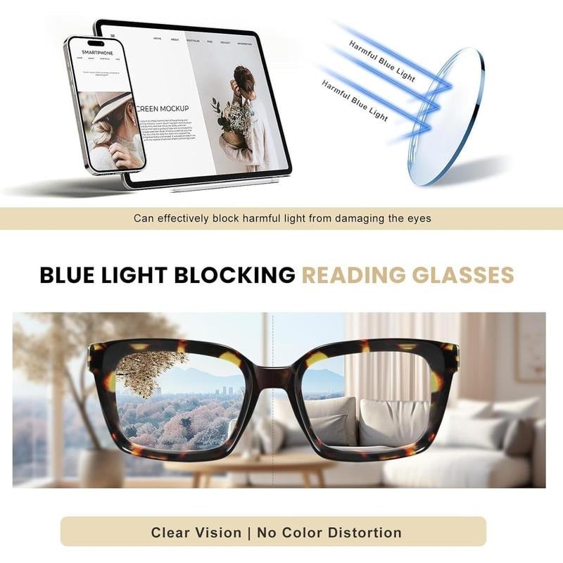 🔥Hot Sale - ✨👓3 Pack Tortoiseshell Reading Glasses – Blue Light Blocking Oversized Square Readers (🔥Buy 2 Get EXTRA  10％ OFF)