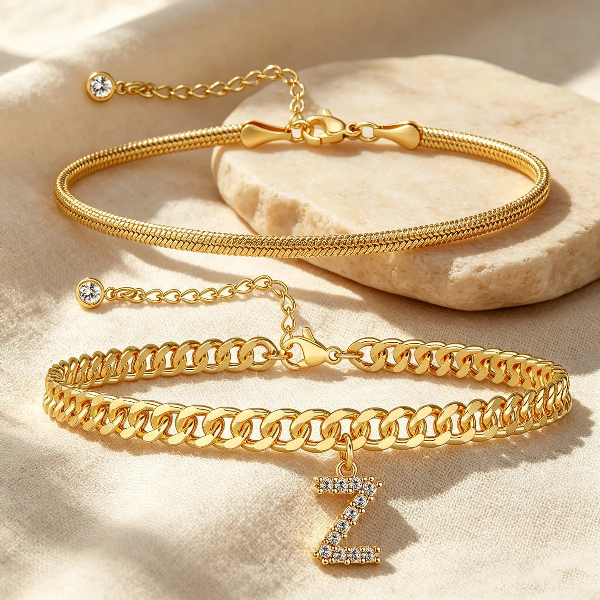 ✨ Gold Initial Anklet – 18K Gold Plated. Waterproof Adjustable Letter Pendant. Stackable Beach Jewelry