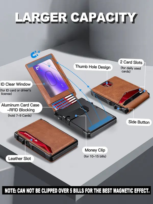 🔥 Last Day 49% OFF -🔥 Slim Wallet for Men with Pop-Up Aluminum Case. RFID Blocking & Money Clip | Minimalist Leather Bifold Card Holder