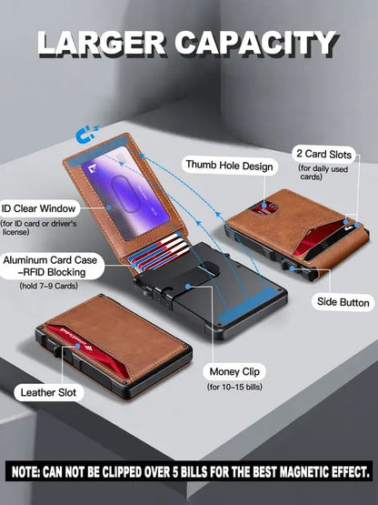 🔥 Last Day 49% OFF -🔥 Slim Wallet for Men with Pop-Up Aluminum Case. RFID Blocking & Money Clip | Minimalist Leather Bifold Card Holder