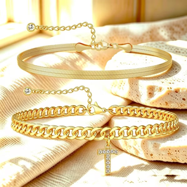 ✨ Gold Initial Anklet – 18K Gold Plated. Waterproof Adjustable Letter Pendant. Stackable Beach Jewelry