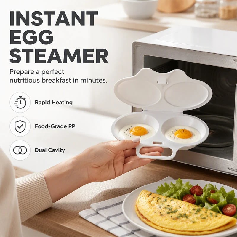 🥳2026 HOT SALE🥳💞50K+ SOLD! 🥗🎁 49% OFF! Microwave Egg Poacher——Dual‑cavity. non‑stick & easy clean. Healthier than frying – stock up & save! 🏠✅