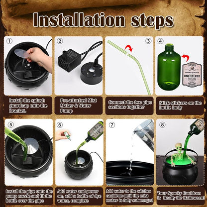 Cauldron Halloween Decor (With Magic Floating Potion Bottles & Diffuser)