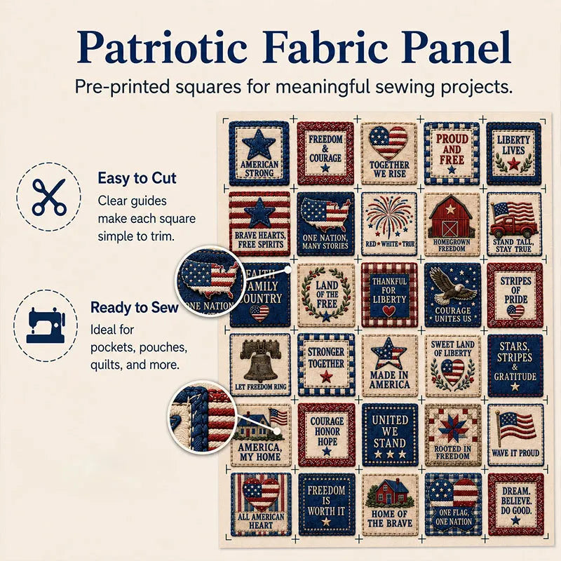 Americana Pocket Patch Fabric Panel – Patriotic Inspirational Sewing Squares