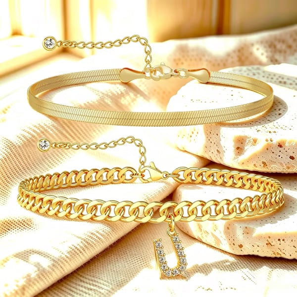 ✨ Gold Initial Anklet – 18K Gold Plated. Waterproof Adjustable Letter Pendant. Stackable Beach Jewelry