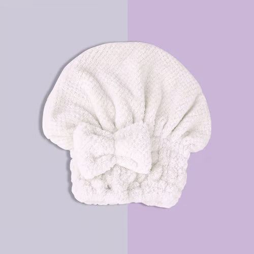 Coral Velvet Bow Bath Cap – Soft & Absorbent Shower Hair Wrap for Women