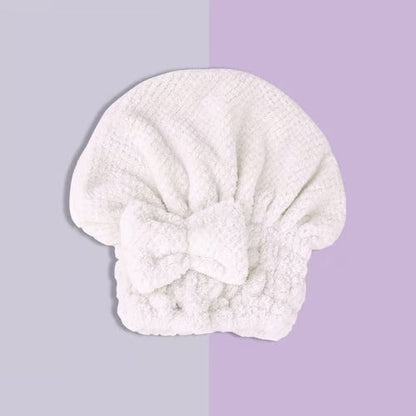 Coral Velvet Bow Bath Cap – Soft & Absorbent Shower Hair Wrap for Women