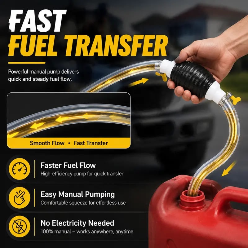 ⛽Manual Siphon Pump Kit with 1M Hose. Rubber Pump Bulb & 2 Hose Clamps. Liquid Transfer Pump for Fuel Water Oil. Car Boat Motorcycle