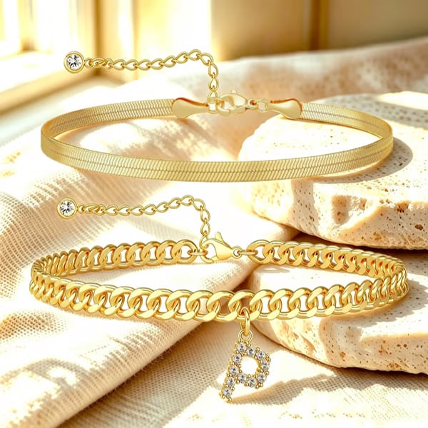 ✨ Gold Initial Anklet – 18K Gold Plated. Waterproof Adjustable Letter Pendant. Stackable Beach Jewelry