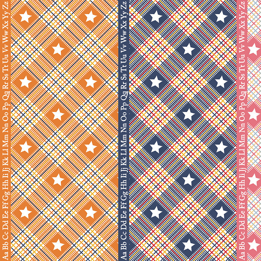 Dear Sweethearts Alphabet & Plaid Stripe Yardage – Multi | American Jane | In Stock