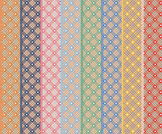 Dear Sweethearts Alphabet & Plaid Stripe Yardage – Multi | American Jane | In Stock
