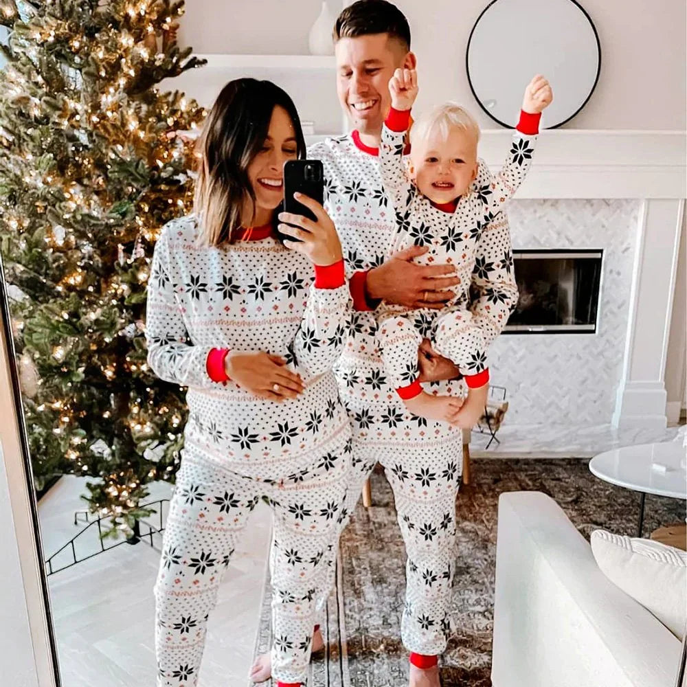 White snowflakes Print Matching Family Christmas Pajamas-Dog Pajamas Included