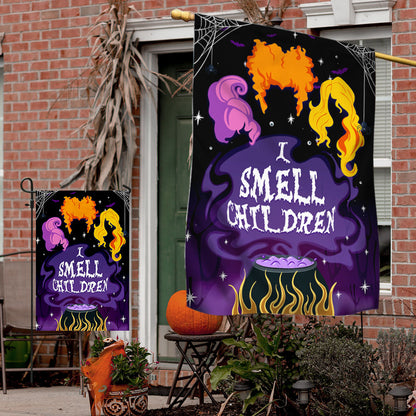 Three Witches Halloween I Smell Children Flag