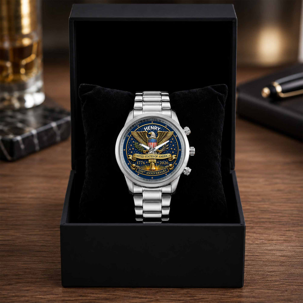 United States Of America Anniversary Eagle And Liberty Bell - Personalized Custom Men's Watch - INDE458_CUMWA