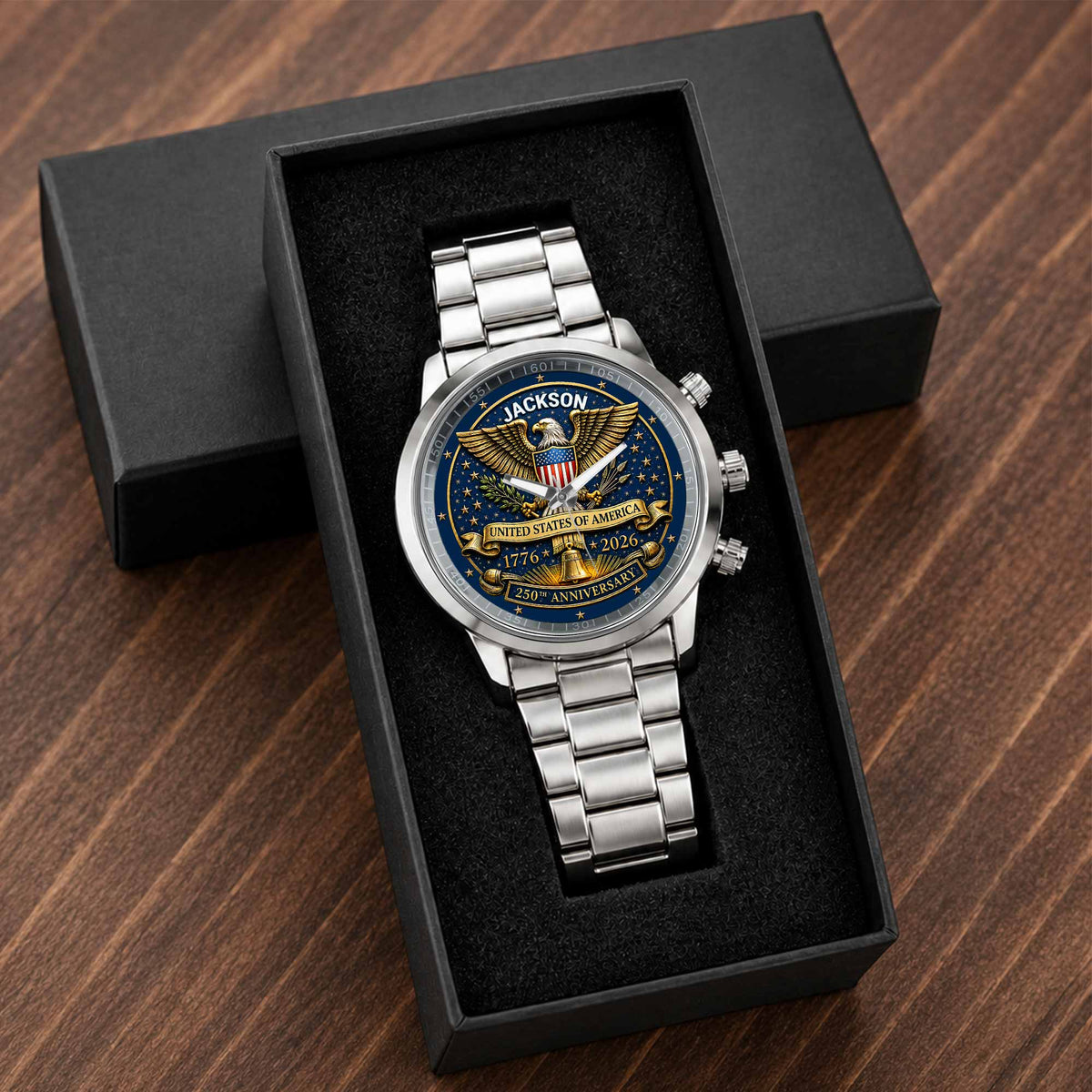 United States Of America Anniversary Eagle And Liberty Bell - Personalized Custom Men's Watch - INDE458_CUMWA