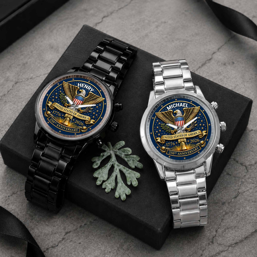 United States Of America Anniversary Eagle And Liberty Bell - Personalized Custom Men's Watch - INDE458_CUMWA