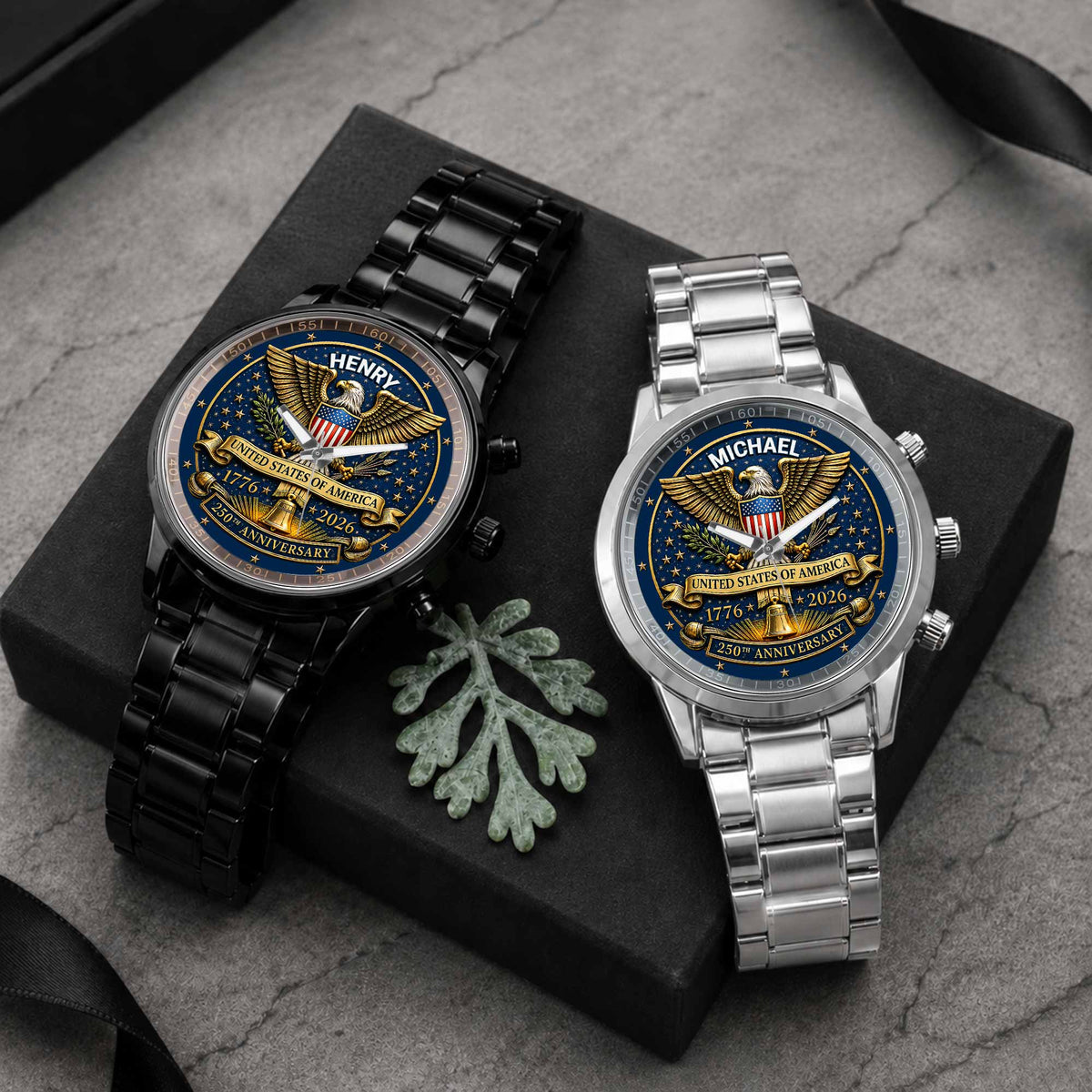 United States Of America Anniversary Eagle And Liberty Bell - Personalized Custom Men's Watch - INDE458_CUMWA