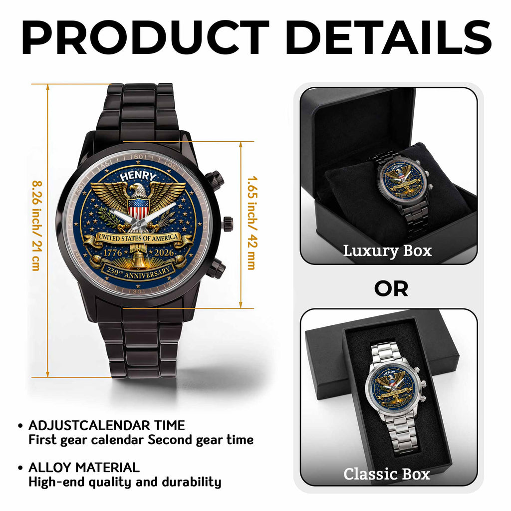 United States Of America Anniversary Eagle And Liberty Bell - Personalized Custom Men's Watch - INDE458_CUMWA