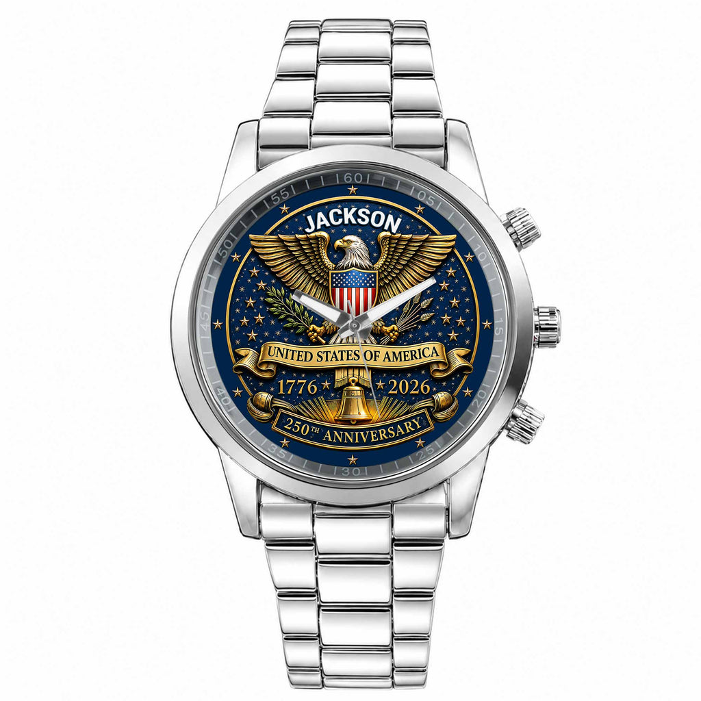 United States Of America Anniversary Eagle And Liberty Bell - Personalized Custom Men's Watch - INDE458_CUMWA