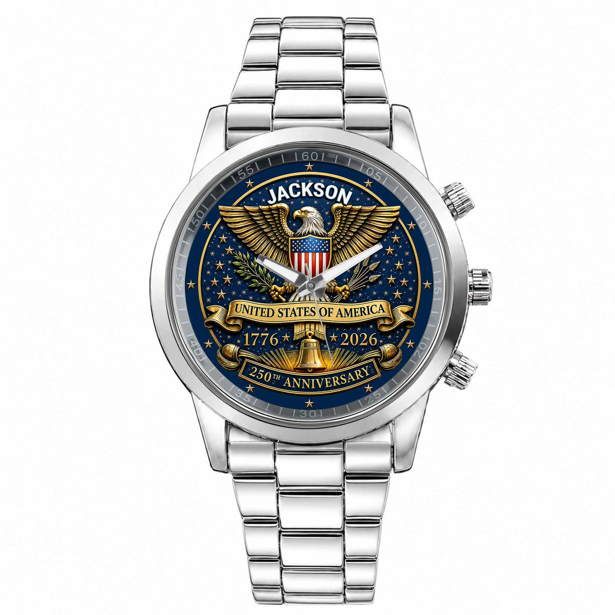 United States Of America Anniversary Eagle And Liberty Bell - Personalized Custom Men's Watch - INDE458_CUMWA