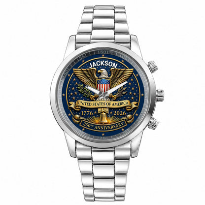 United States Of America Anniversary Eagle And Liberty Bell - Personalized Custom Men's Watch - INDE458_CUMWA