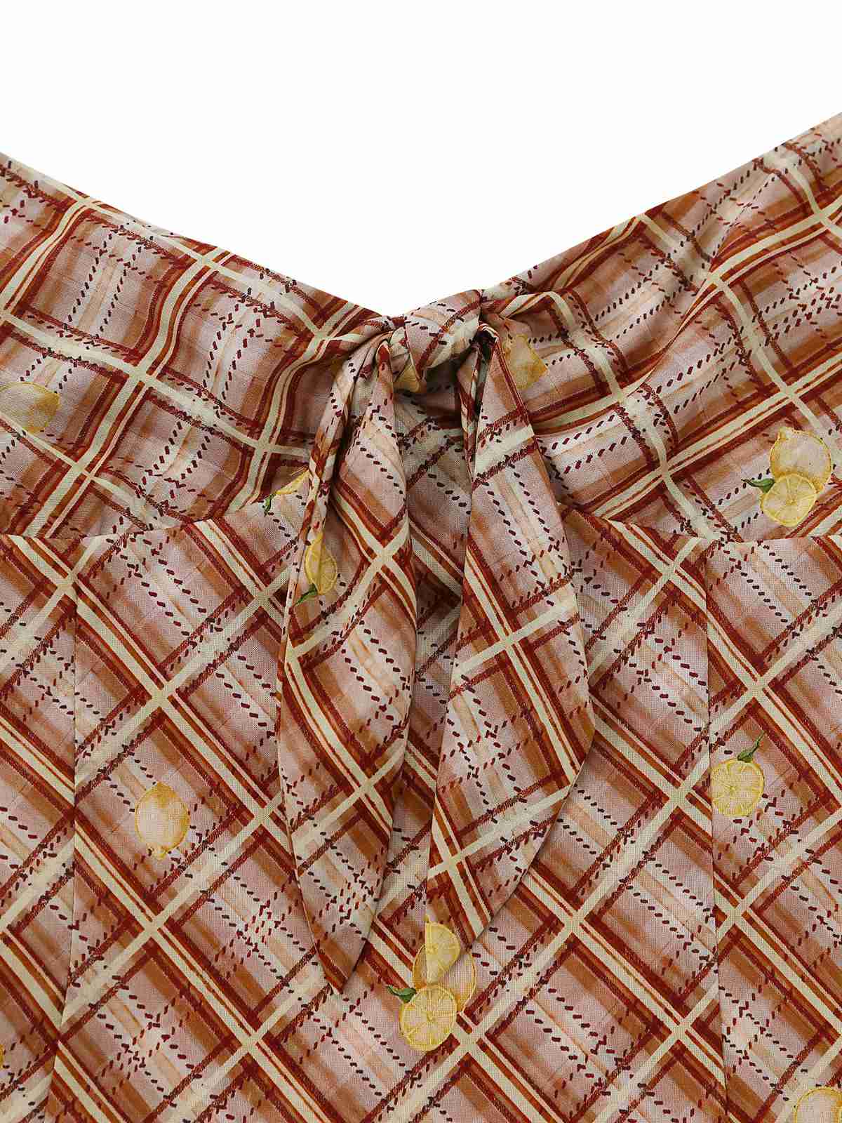 [Pre-Sale] Light Brown 1960s Ruffle Plaid Lemon Pencil Dress
