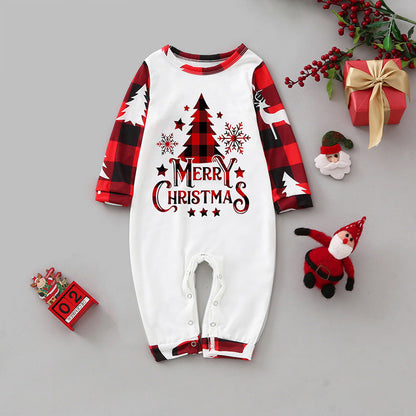 Red Plaid Christmas Tree Pattern Family Matching Pajamas Sets (with Pet's dog clothes)