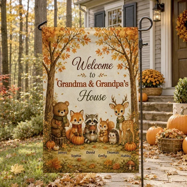 Welcome to Grandma & Grandpa's House Personalized Garden Flag, Autumn Forest Creative Gift for Grandparents