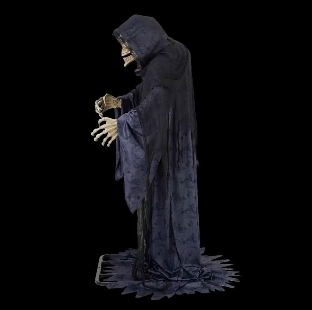 Rising Skeleton Reaper in Hooded Cloak Halloween Animatronic Decoration