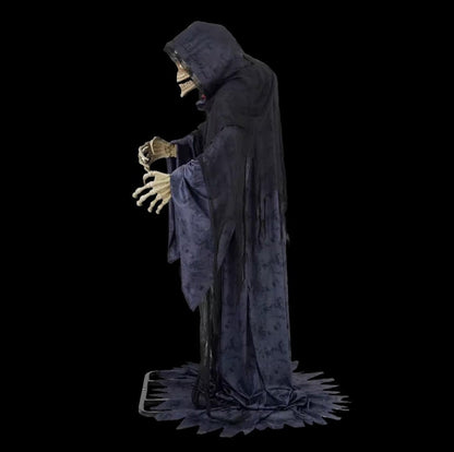 Rising Skeleton Reaper in Hooded Cloak Halloween Animatronic Decoration