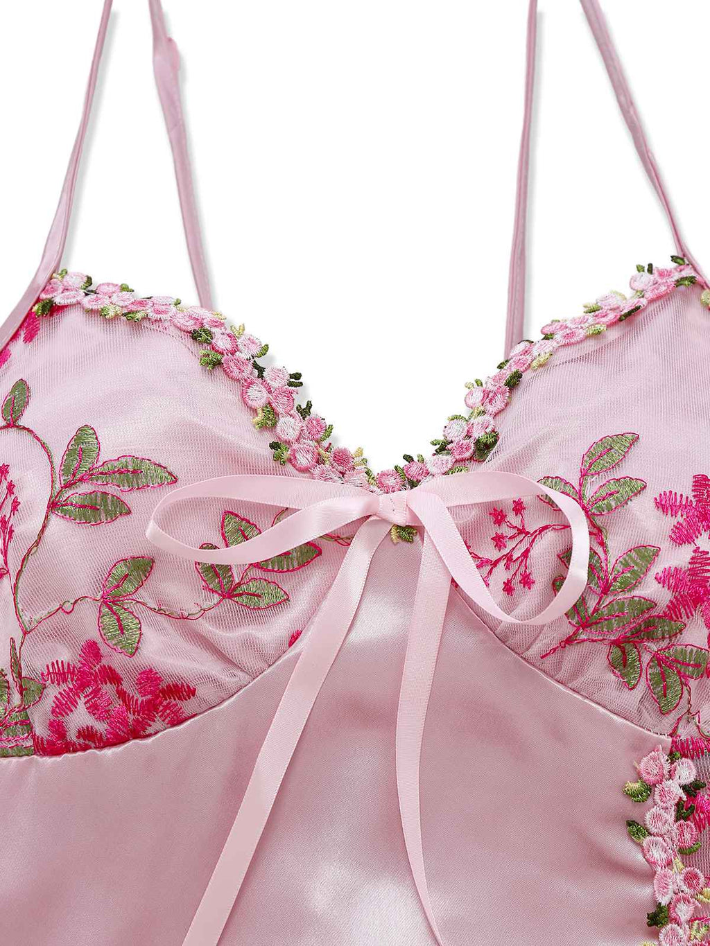 [Pre-Sale] Pink 1950s Embroidered Floral Mesh Satin Nightgown