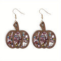 Halloween Wooden Glitter Pumpkin Earrings