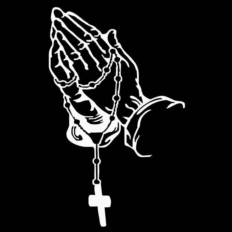 Praying Hands Rosary Cross Car Window Decal