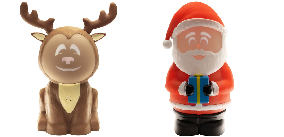 Set of 2 SanTek Claus and Riley The ReinDroid with Built in Projector & Speaker Seasonal Holiday Home Decor
