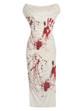 [Pre-Sale] White 1960s Halloween Blood Pencil Dress