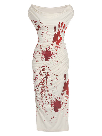 [Pre-Sale] White 1960s Halloween Blood Pencil Dress