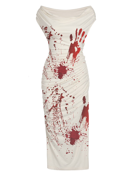 [Pre-Sale] White 1960s Halloween Blood Pencil Dress